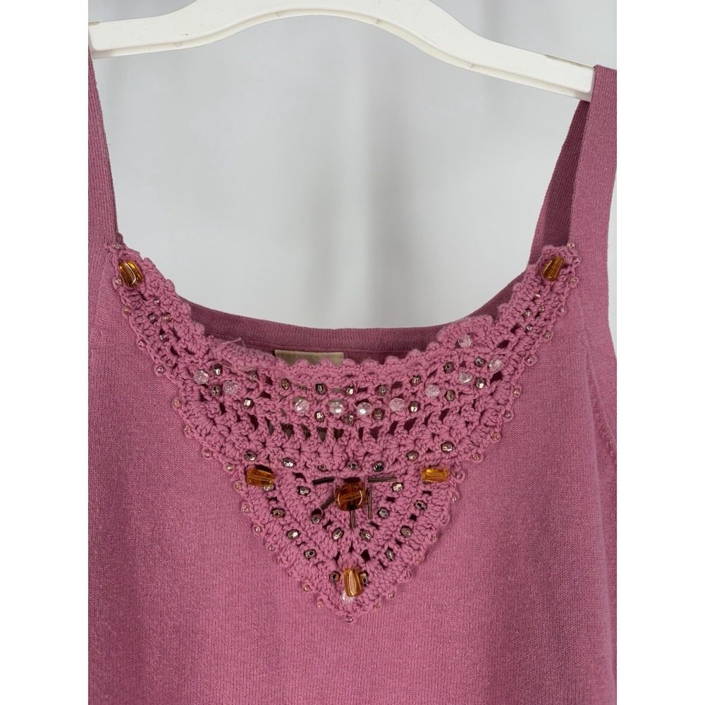 Faded Glory Beaded Crochet Sleeveless Pink Tank Camisole Top Sz S Y2K Boho - Picture 3 of 8